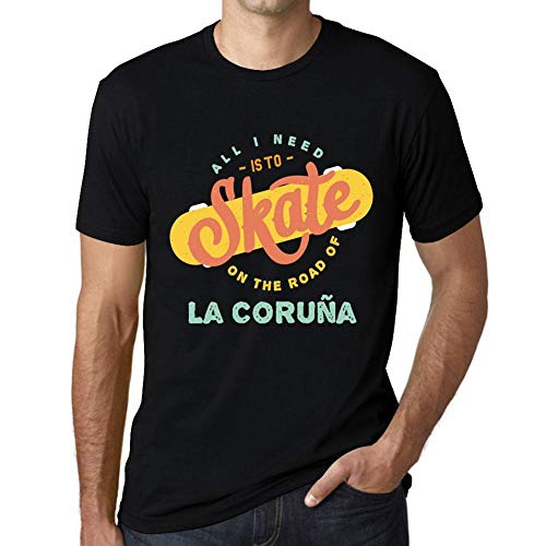 Hombre Camiseta Vintage T-Shirt Gráfico On The Road of La Coruña Negro Profundo