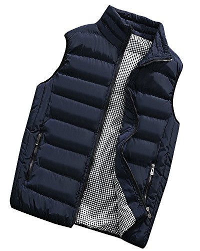 Hombre Invierno Calor Chalecos Sin Mangas De Plumas Chaquetas Acolchado Cazadoras Azul M