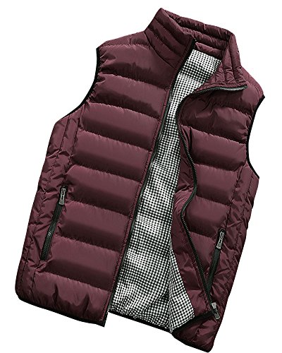 Hombre Invierno Calor Chalecos Sin Mangas De Plumas Chaquetas Acolchado Cazadoras Vino Rojo XL