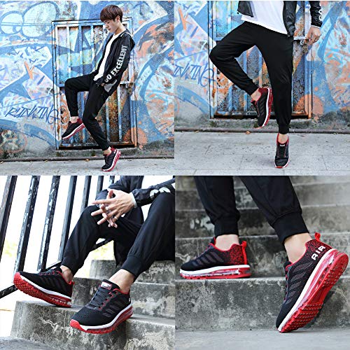 Hombre Mujer Zapatillas de Deportes Zapatos Sneakers Running Deportivos Aire Libre para Correr Calzado Black Red 38