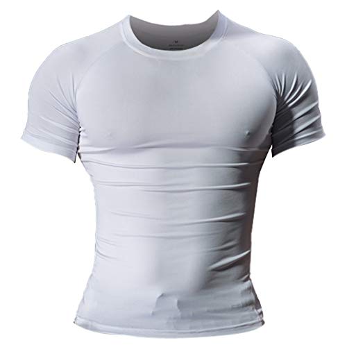 Hombres Apretado Compresión Capa Base Manga Corta Camiseta Culturismo Tops Poliéster y Spandex