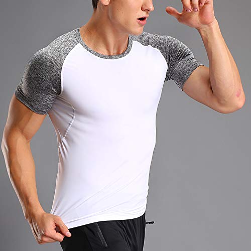 Hombres Bodybuilding Corto Manga Gym Men T Shirts Parte Superior Gimnasio Ropa de Deporte Poliéster y Spandex