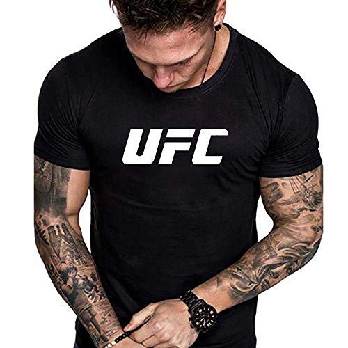 Hombres Camiseta Deportiva De UFC Impreso Alrededor del Cuello Marea Marca Deportiva De Manga Corta De Verano Superior Ocasional Black-M