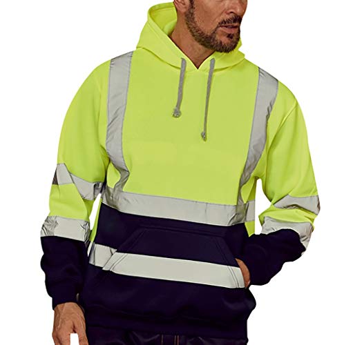 Hombres Tops Trabajo En La Carretera Alto Visibilidad Pull-Over Manga Larga con Capucha Sweatshirt A