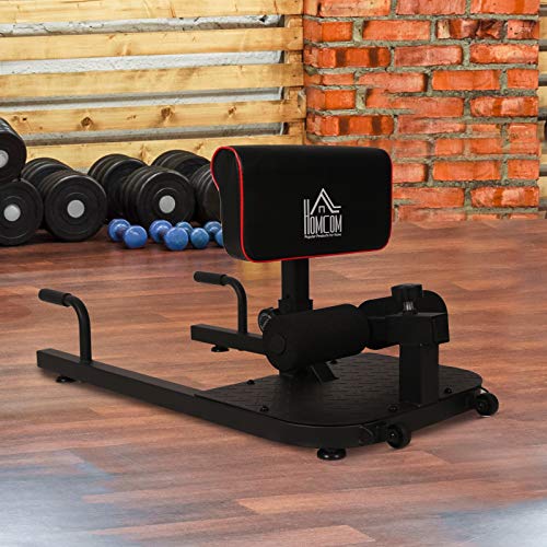 HOMCOM 3-en-1 Profundo Sissy Squat Máquina Equipo de sentadilla para Ejercicios Abdominales Tablero supino Multifuncional Ayuda en Cuclillas Equipo