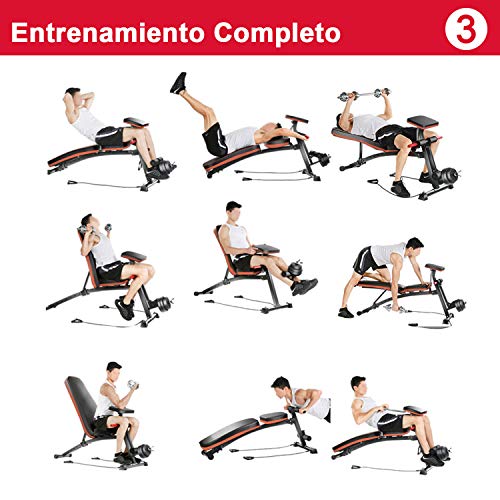 HOMCOM Banco de Mancuerna Plegable Inclinable Banco de Pesas Musculación Multifuncional para Entrenamiento Completo Máquina de Fitness Gimnasio Hogar