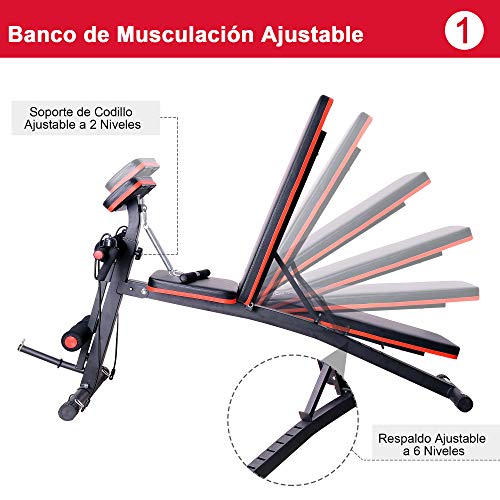 HOMCOM Banco de Mancuerna Plegable Inclinable Banco de Pesas Musculación Multifuncional para Entrenamiento Completo Máquina de Fitness Gimnasio Hogar