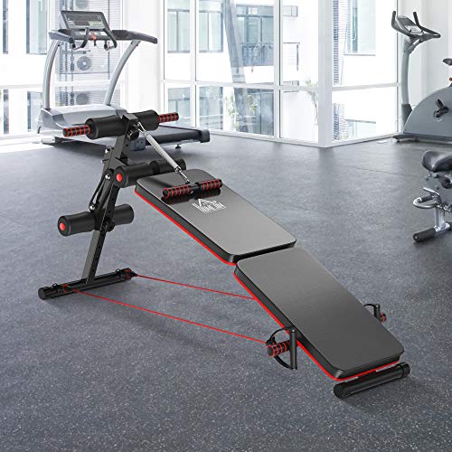 HOMCOM Banco de Sentadillas Banco Abdominales Plegable Ajustable en Altura con Soporte Poplíteo Regulable Ideal Hogar y Gimnasio 47x142x50-66 cm Negro