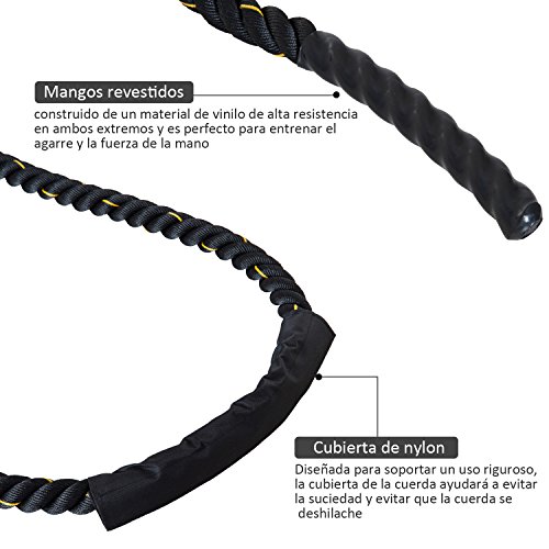 HOMCOM Cuerda de Batalla Battle Rope Formación Battling Power Cuerda Ejercicio Fitness Deporte Crossfit Ф38mm Longitud 12m Poliéster Ultra Resistente