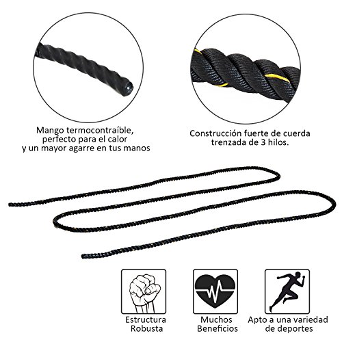 HOMCOM Cuerda de Batalla Battle Rope Formación Battling Power Cuerda Ejercicio Fitness Deporte Crossfit Ф38mm Longitud 9m Poliéster Ultra Resistente