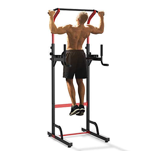 HOMCOM Estación Dip Torre de Dominadas para Hogar Oficina Gimnasio Altura Ajustable con 6 Orificios Tubo de Acero Soporta hasta 120 kg 94x80,5x180-230 cm Negro