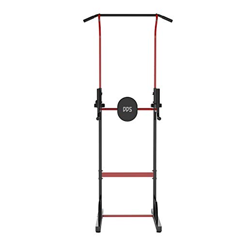 HOMCOM Estación Dip Torre de Dominadas para Hogar Oficina Gimnasio Altura Ajustable con 6 Orificios Tubo de Acero Soporta hasta 120 kg 94x80,5x180-230 cm Negro