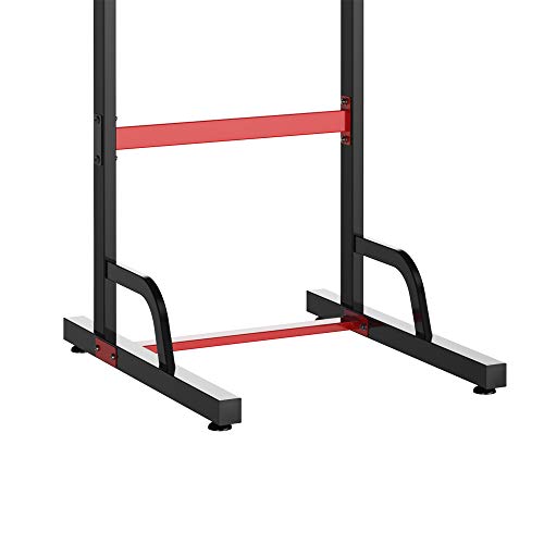 HOMCOM Estación Dip Torre de Dominadas para Hogar Oficina Gimnasio Altura Ajustable con 6 Orificios Tubo de Acero Soporta hasta 120 kg 94x80,5x180-230 cm Negro