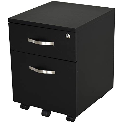 HOMCOM Gabinete de Archivos Móvil con 2 Cajones Armario para Oficina Estudio Ruedas con Frenos Llave Riel Colgante Diseño Moderno 40x45,5x52,5 cm Negro