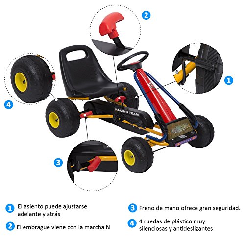 HOMCOM Go Kart Coche de Pedales Racing Deportivo para Niños 3-8 Años con Asiento Ajustable Embrague y Freno 96x68x56cm Acero Negro