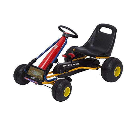 HOMCOM Go Kart Coche de Pedales Racing Deportivo para Niños 3-8 Años con Asiento Ajustable Embrague y Freno 96x68x56cm Acero Negro