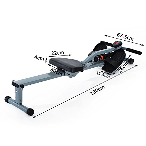 HOMCOM Máquina de Remo Ajustable con Pantalla para Fitness y Ejercicios de Musculación o Resistencia para Gimnasio Casa Carga 100KG