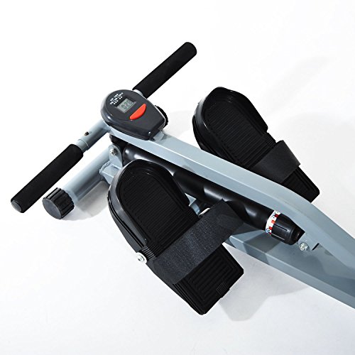 HOMCOM Máquina de Remo Ajustable con Pantalla para Fitness y Ejercicios de Musculación o Resistencia para Gimnasio Casa Carga 100KG