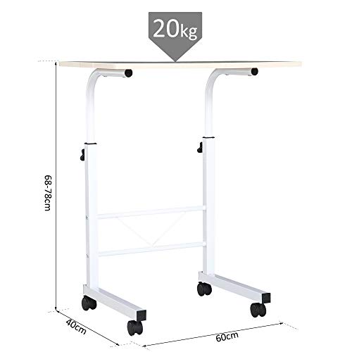 HOMCOM Mesa de Ordenador Escritorio de Computadora para Hogar Oficina Altura Ajustable Mesa Compacta con Ruedas 60x40x68-78cm Color Blanco