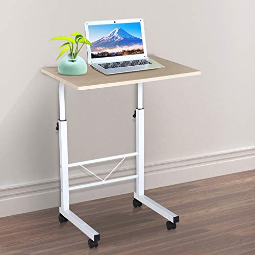 HOMCOM Mesa de Ordenador Escritorio de Computadora para Hogar Oficina Altura Ajustable Mesa Compacta con Ruedas 60x40x68-78cm Color Blanco