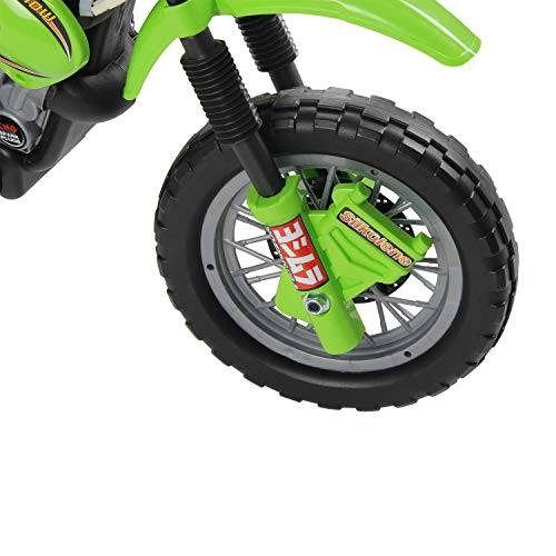 HOMCOM Moto Electrica Infantil Bateria 6V Recargable Niños 3 Años Cargador y Ruedas Apoyo Color Verde