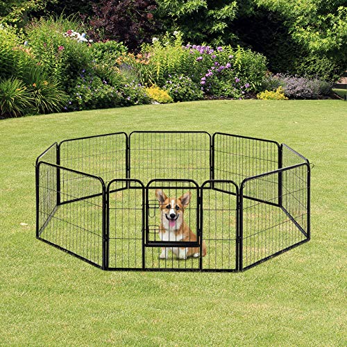 HOMCOM PawHut Parque Mascotas 8 Vallas 80x60cm Jaula Valla Corral con Puerta Entrenamiento