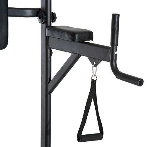 HOMCOM Power Tower Máquina de Musculación Multiestación 5 en 1 Ejercicios Dip Pull-up Flexiones y Abdominales 124x96x172-224cm Marco de Acero y Carga 120kg