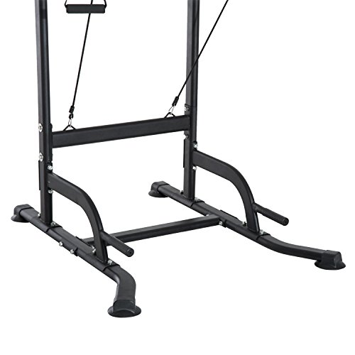 HOMCOM Power Tower Máquina de Musculación Multiestación 5 en 1 Ejercicios Dip Pull-up Flexiones y Abdominales 124x96x172-224cm Marco de Acero y Carga 120kg