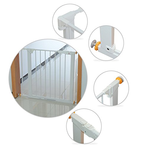 HOMCOM Puerta de Seguridad de Metal, Barrera de Seguridad Blanca de Escalera o Pasillo para Niños y Perros 74-95cm