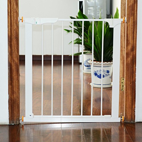 HOMCOM Puerta de Seguridad de Metal, Barrera de Seguridad Blanca de Escalera o Pasillo para Niños y Perros 74-95cm
