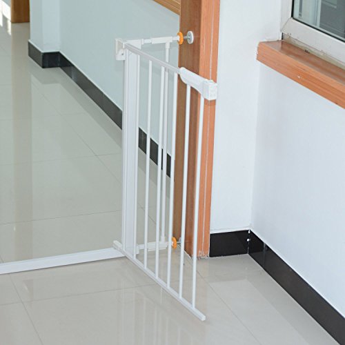 HOMCOM Puerta de Seguridad de Metal, Barrera de Seguridad Blanca de Escalera o Pasillo para Niños y Perros 74-95cm