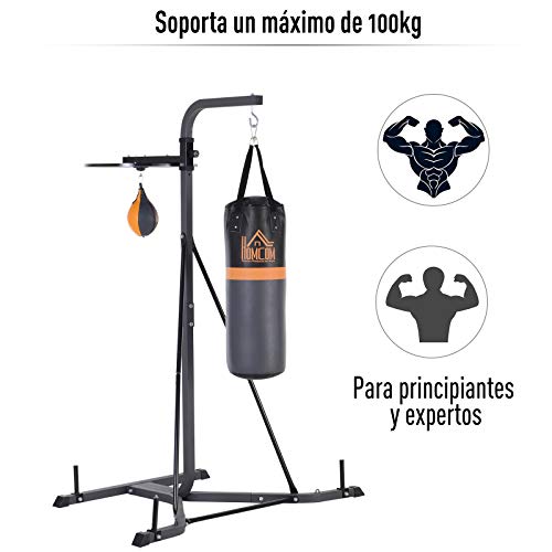 HOMCOM Saco de Boxeo Colgante con Soporte Altura Ajustable de 4 Niveles para Ejercicios en Casa Gimnasio Bolsa de Arena 20 kg Incluye Inflador 104x156x202 cm Multicolor