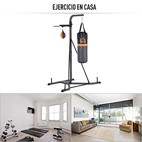 HOMCOM Saco de Boxeo Colgante con Soporte Altura Ajustable de 4 Niveles para Ejercicios en Casa Gimnasio Bolsa de Arena 20 kg Incluye Inflador 104x156x202 cm Multicolor