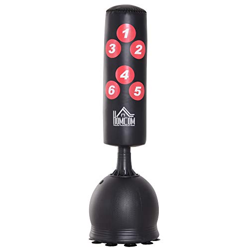 HOMCOM Saco de Boxeo de Pie 165cm Sacos de Suelo con Soporte para Rellenar Agua o Arena para Adultos y Niños