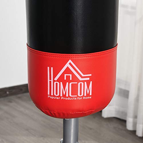 HOMCOM Saco de Boxeo de Pie Soporte de Boxeo para Adultos Base Grande Rellenable de Arena 60 kg/Agua 50 kg Resortes Amortiguador Φ60x180 cm Negro y Rojo