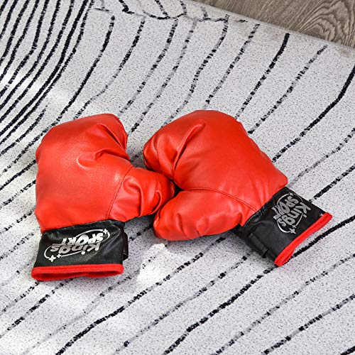 HOMCOM Saco de Boxeo para Niños Altura Ajustable con Guantes Soporte Estable Resorte de 360 Grados 38x38x78-120cm Negro y Rojo