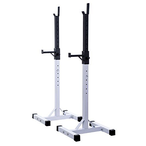 HOMCOM Soporte Estante Ajustable Barra Levantamiento Pesas Gimnasio MAX 150 KG Acero (Blanco)