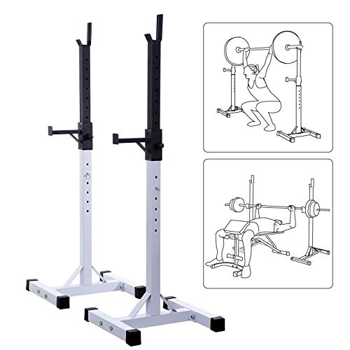 HOMCOM Soporte Estante Ajustable Barra Levantamiento Pesas Gimnasio MAX 150 KG Acero (Blanco)