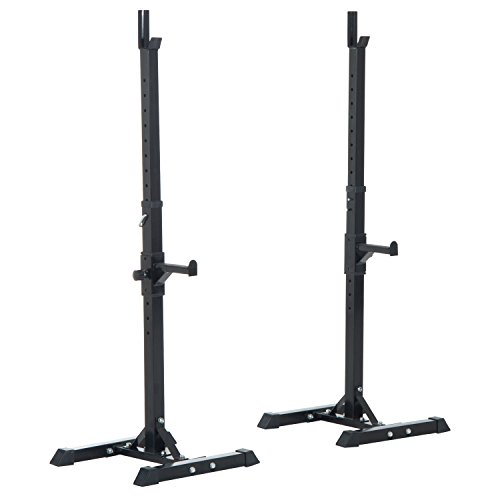 HOMCOM Soporte Estante Ajustable Barra Levantamiento Pesas Gimnasio MAX 150 KG Acero (Negro)