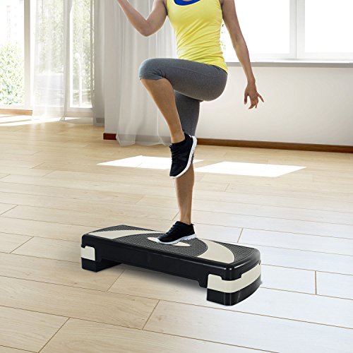 HOMCOM Step de Aeróbic para Fitness Stepper Tabla Plataforma Deporte Gimnasia Altura Regulable 3 Niveles Carga 150kg