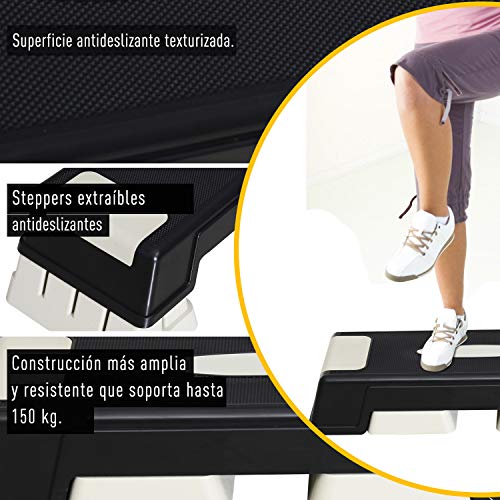 HOMCOM Step Fitness Tabla Stepper Aerobic Deporte Gimnasia Altura Regulable 3 Niveles…