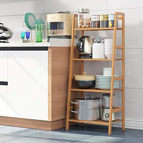 Homfa Estantería Baño Bambú Estantería Almacenaje para Libros Plantas Estantería para Salón Cocina con 4 Estantes Color Natural