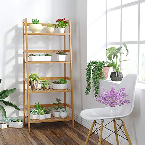 Homfa Estantería Baño Bambú Estantería Almacenaje para Libros Plantas Estantería para Salón Cocina con 4 Estantes Color Natural