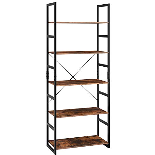 Homfa Estantería de Escalera Estantería Metálica para Baño Salón Dormitorio con 5 Niveles de Madera Vintage y Negro 60x30x158cm