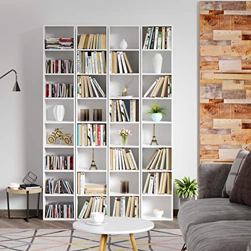 Homfa Librería Estantería de Pared 8 Cubos Estantes Ajustables Estantería Alta del Suelo para Libros CDs 180cm*29.5 * 23.5 (Blanco)