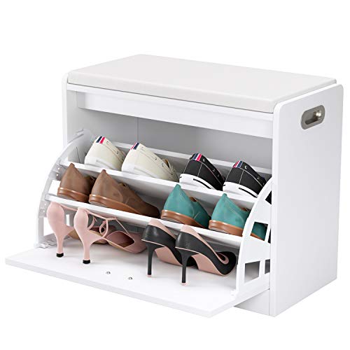 Homfa Zapatero con Asiento Banco Zapatero Blanco Organizador para Zapatos con 3 estantes