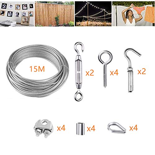 HOMPER Kit de barandilla de cables, kit de alambre, kit de rollo de valla, con revestimiento de PVC, cuerda de acero inoxidable 304 resistente, tensor de alambre de hebilla
