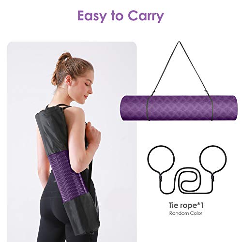 Homtiky Esterilla Yoga, Esterilla Deporte Antideslizante con Material ecológico TPE, Yoga Mat diseñado para Entrenamiento físico con Correa de Transporte y Bolsa, púrpula