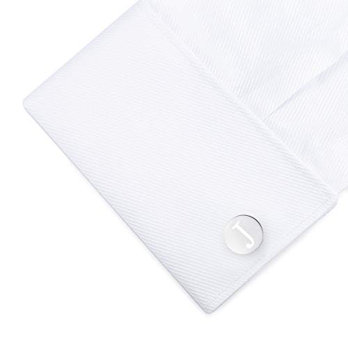HONEY BEAR Carta Inicial Alfabeto Gemelos - Acero Inoxidable para la Camisa de los Hombres Regalo de Boda del Negocio,Plata cepillada (J)
