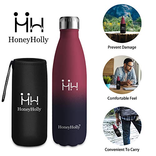 HoneyHolly Botella de Agua Acero Inoxidable 350/500/650/750ml, Aislamiento de Vacío de Doble Pared, Botellas de Frío/Caliente, sin bpa Botella Reutilizable para niños Sport Gimnasio Trekking Bicicleta